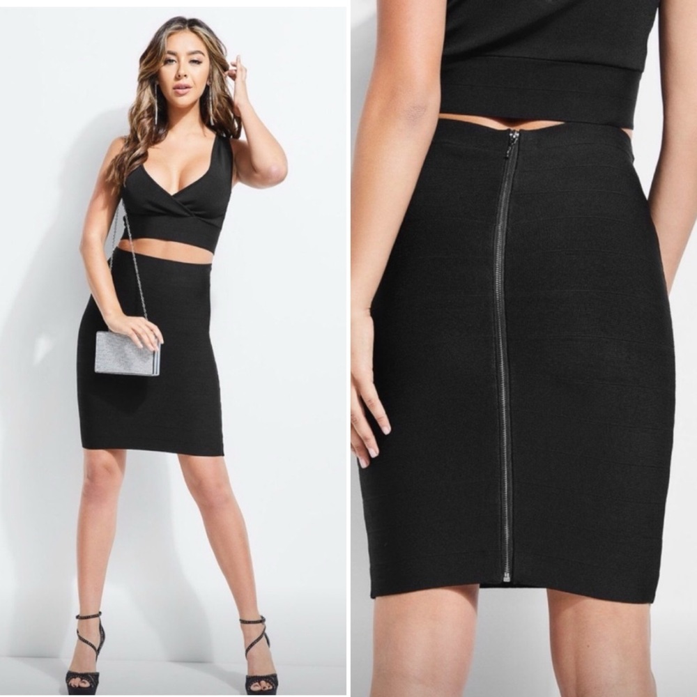 NWOT GUESS Mirage Bandage Pencil Skirt Dress Black Full Zip Size M